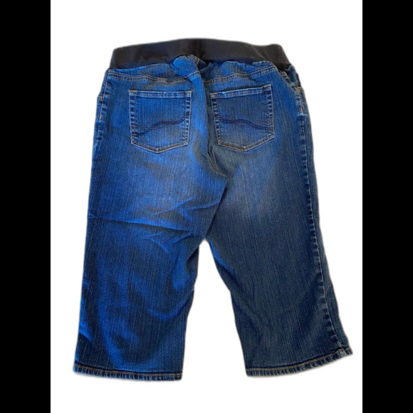 Oh Baby Maternity Denim Capris Jeans Pants  Size Large Wide Elastic Waist - Picture 2 of 7